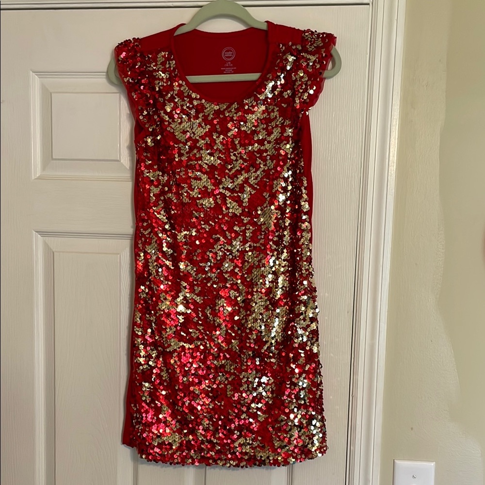 Wonder nation Red and Gold Sequin Kids Dress